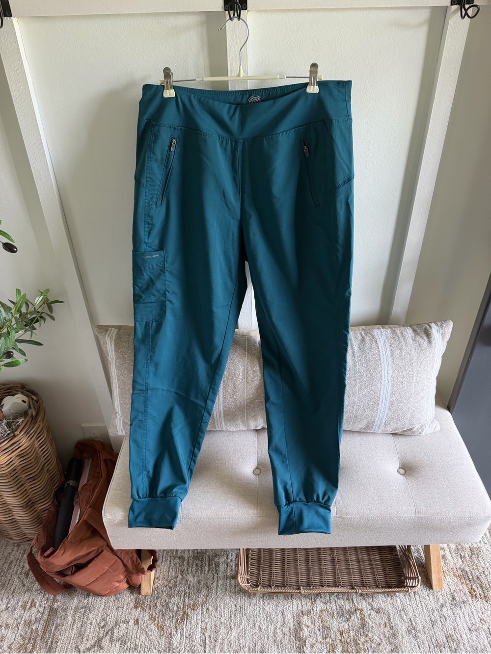 healing hands Teal Jogger Scrub Pants with Zip Pockets